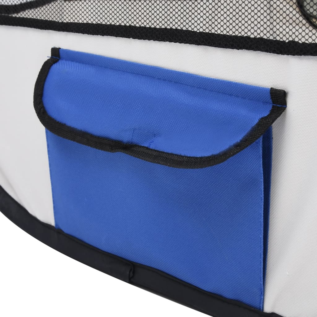 Dog Playpen Blue and Cream Polyester, Steel 43.3 x 43.3 x 22.8 in W2B