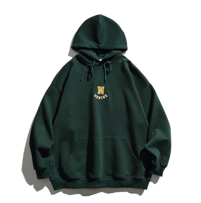 Simple Letter Embroidery Couple Hoodies Men And Women Casual Sweatshirt Accent Plus