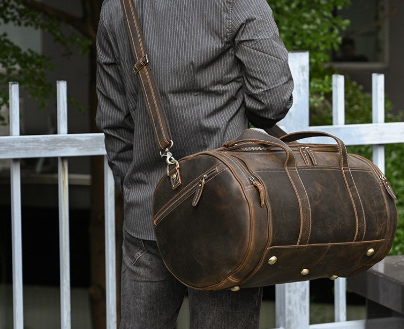Men's Real-leather Handbag Crazy Horse Leather Vintage Travel Bag CJD