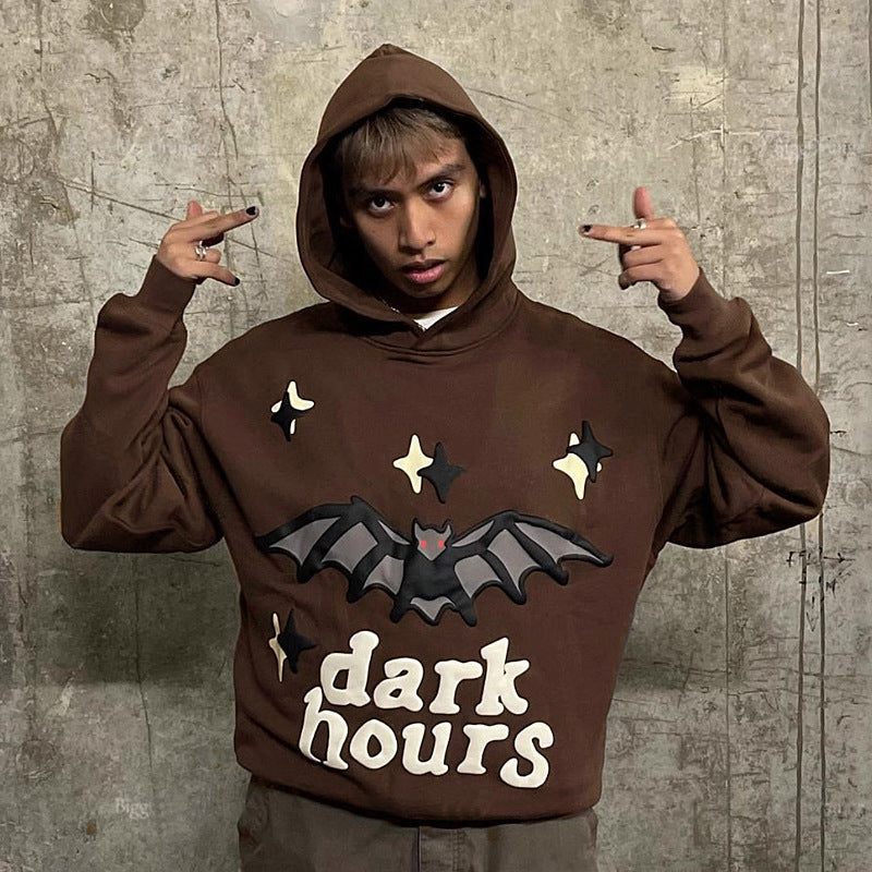 Bat Puff Print Velvet Padded Hooded Sweatshirt Hoodie Men Best YouTube Store
