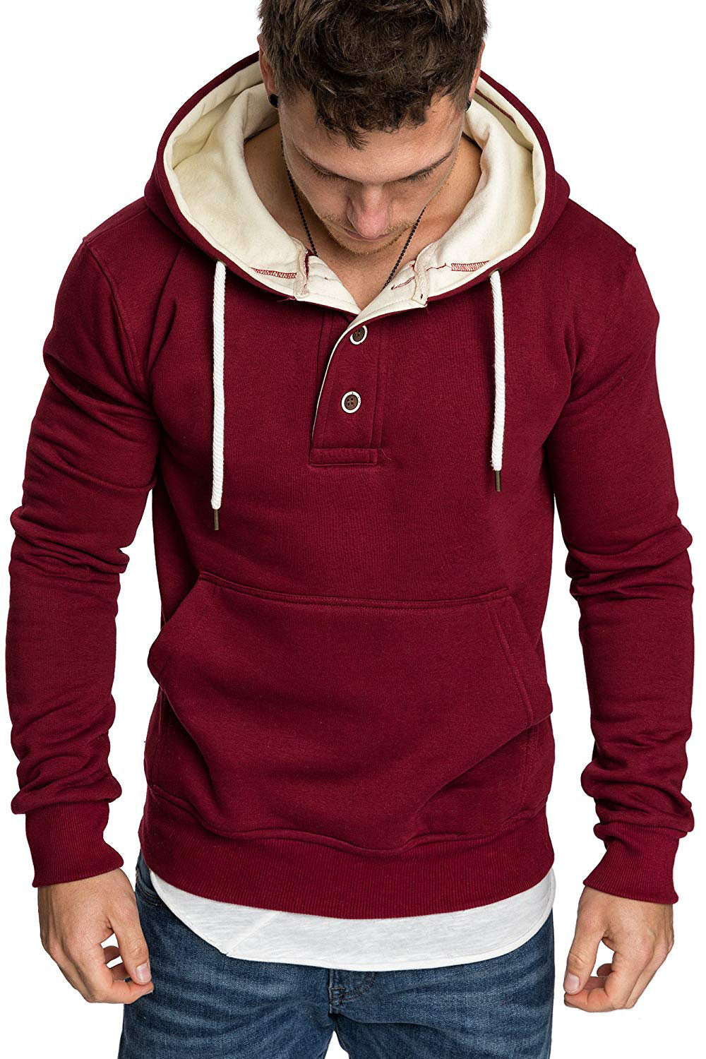 Button-trimmed hooded fleece sweatshirt Best YouTube Store