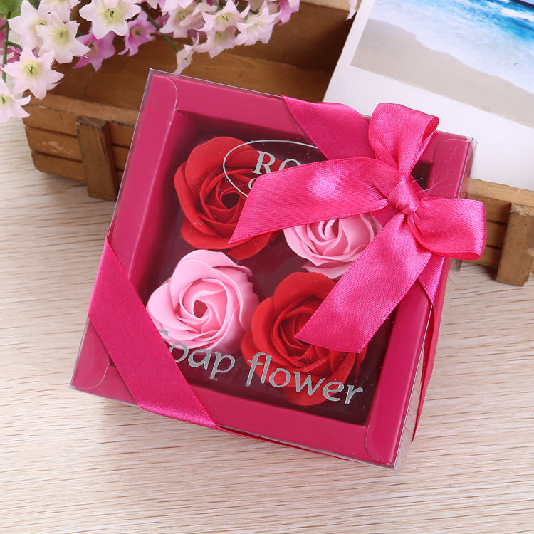 4 Rose Soap Flowers Gift Box For Valentine's Day CJD