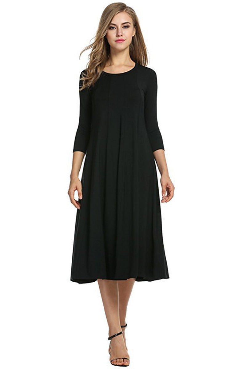 Crew Neck Sleeve Solid Color Swing Dress Best YouTube Store
