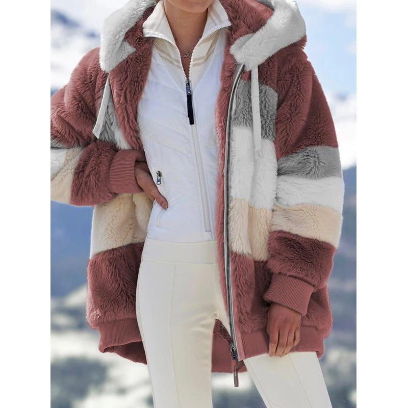 Multicolor patchwork hooded short fashion jacket Accent Plus