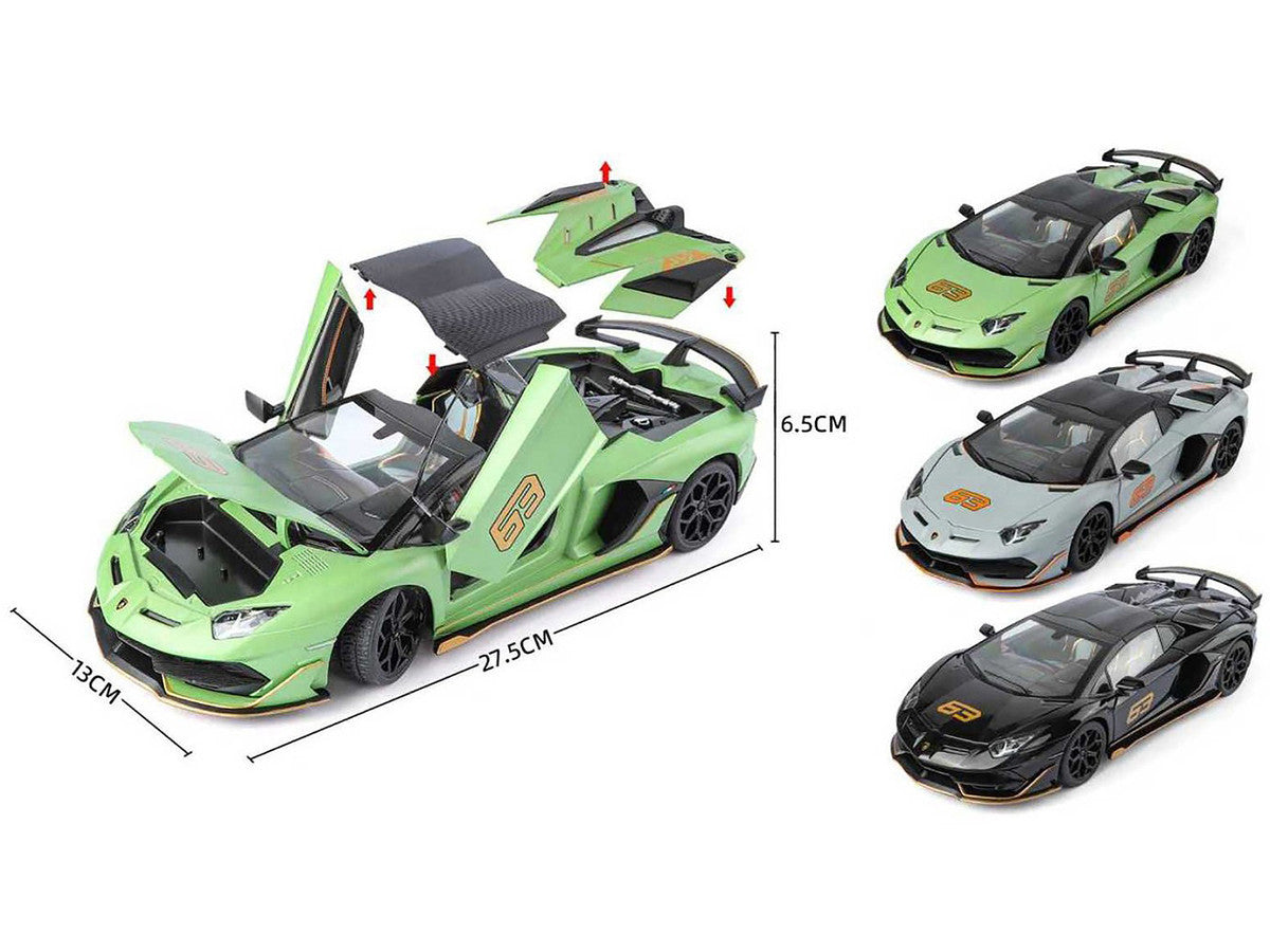 Lamborghini Aventador SVJ Roadster Green Metallic with Carbon Top and Gold Accents 1/18 Diecast Model Car by Heimanba Heimanba