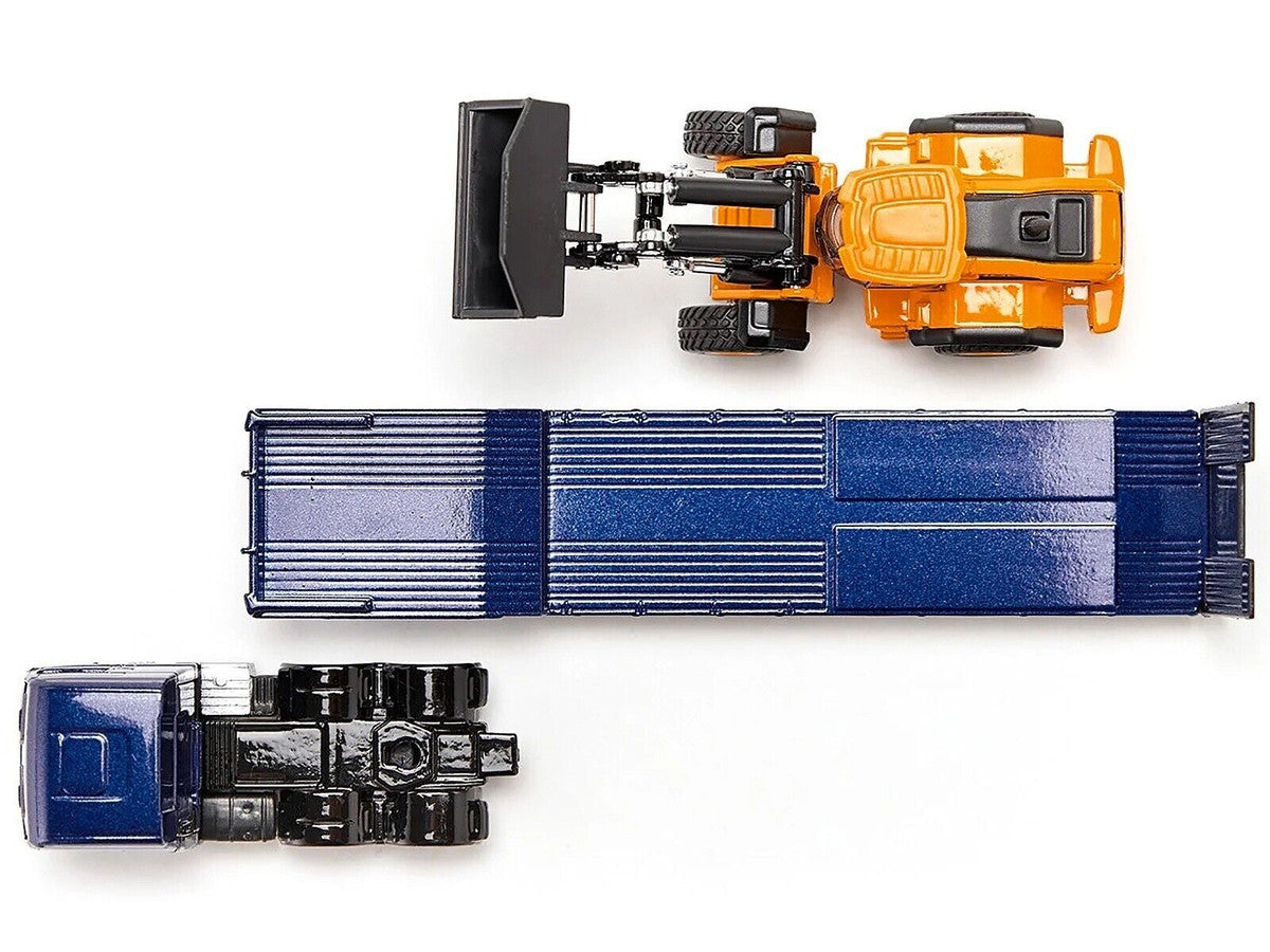 MAN Truck Blue Metallic with Low Loader Trailer and JCB 457 Wheel Loader Yellow 1/87 (HO) Diecast Model by Siku-4
