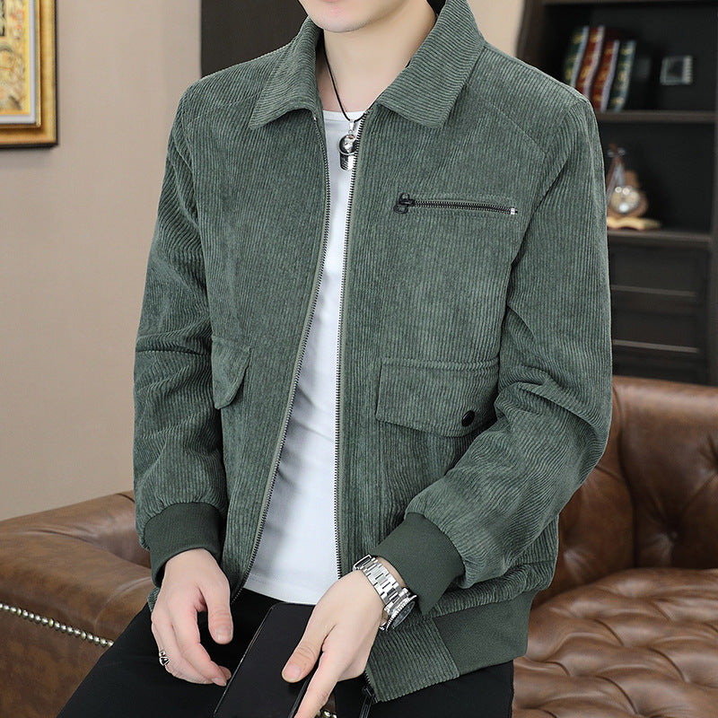 Men's Corduroy Jacket - Stylish Casual Spring/Fall Outerwear Pi-Mart