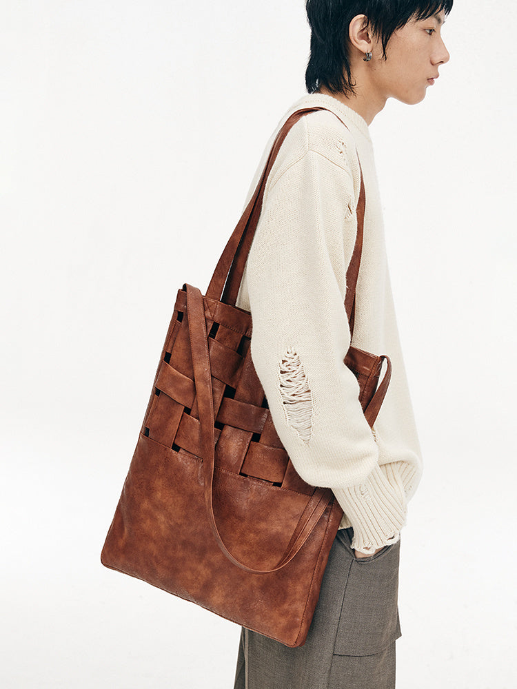 Faux Leather Woven Structure Crossbody Shoulder Bag LadyShow.Store