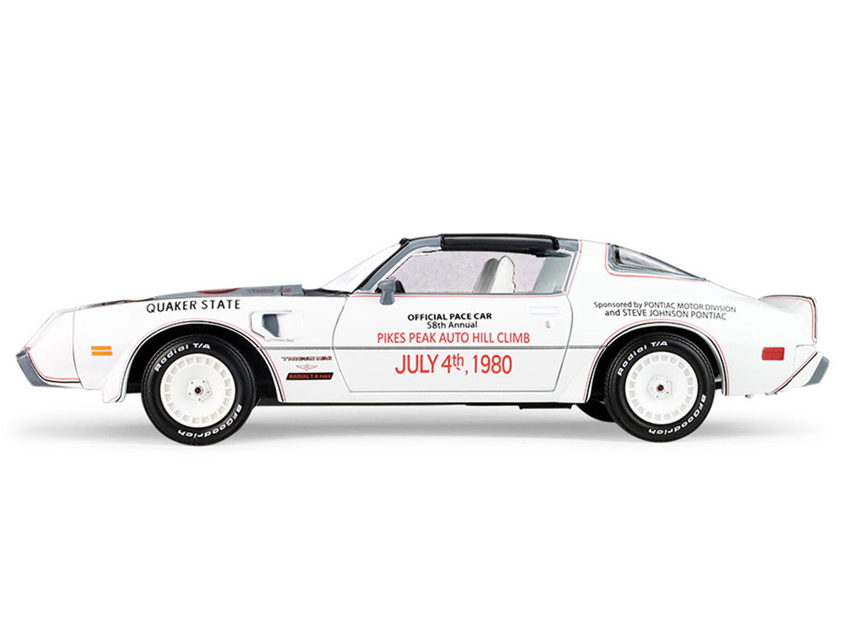 1980 Pontiac Firebird Trans Am T/A "Official Pace Car 58th Annual Pikes Peak Auto Hill Climb" White with Gray Top and Hood Graphics with White Interior 1/24 Diecast Model Car by Greenlight-3