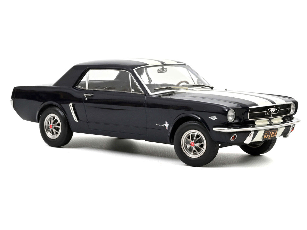 1965 Ford Mustang Hardtop Coupe Nightmist Blue Metallic with White Stripes 1/18 Diecast Model Car by Norev Norev