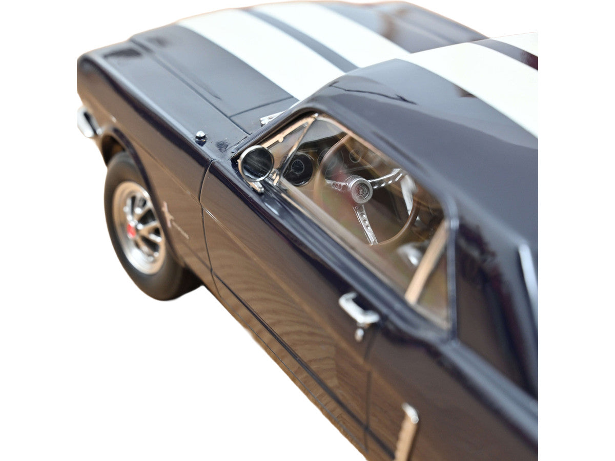 1965 Ford Mustang Hardtop Coupe Nightmist Blue Metallic with White Stripes 1/18 Diecast Model Car by Norev Norev