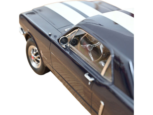 1965 Ford Mustang Hardtop Coupe Nightmist Blue Metallic with White Stripes 1/18 Diecast Model Car by Norev Norev
