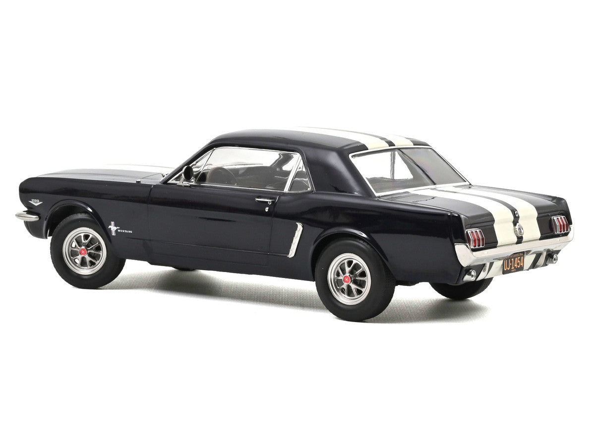 1965 Ford Mustang Hardtop Coupe Nightmist Blue Metallic with White Stripes 1/18 Diecast Model Car by Norev Norev