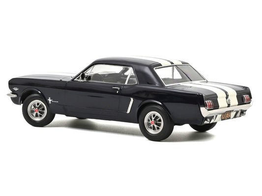 1965 Ford Mustang Hardtop Coupe Nightmist Blue Metallic with White Stripes 1/18 Diecast Model Car by Norev Norev