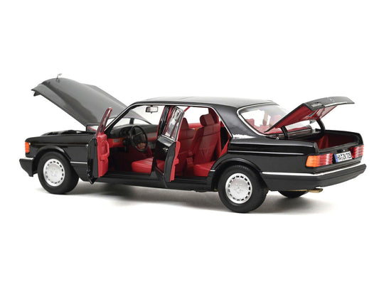 1991 Mercedes-Benz 560 SEL Type W126 Black with Red Interior 1/18 Diecast Model Car by Norev Norev