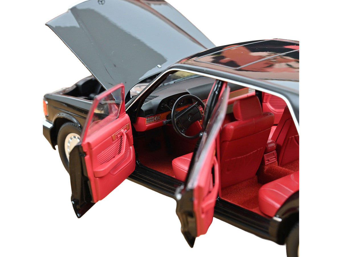 1991 Mercedes-Benz 560 SEL Type W126 Black with Red Interior 1/18 Diecast Model Car by Norev Norev