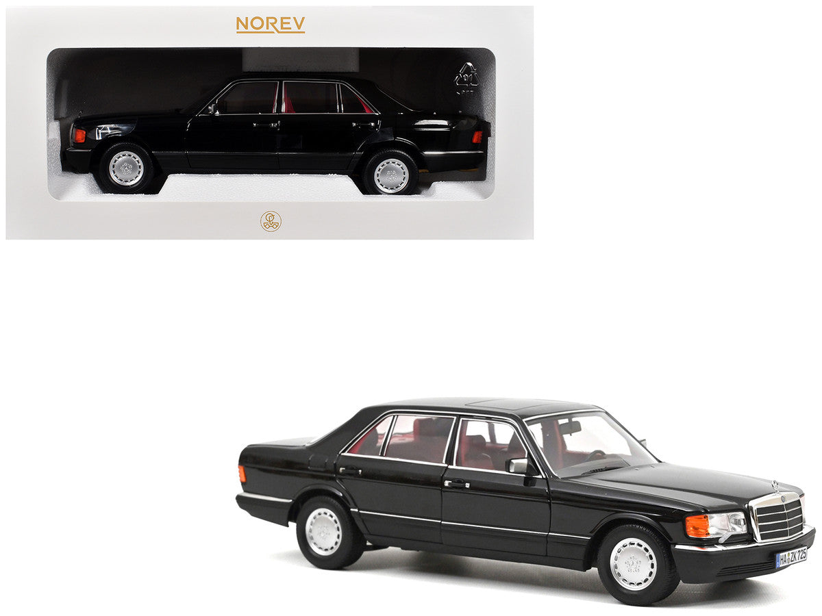 1991 Mercedes-Benz 560 SEL Type W126 Black with Red Interior 1/18 Diecast Model Car by Norev Norev