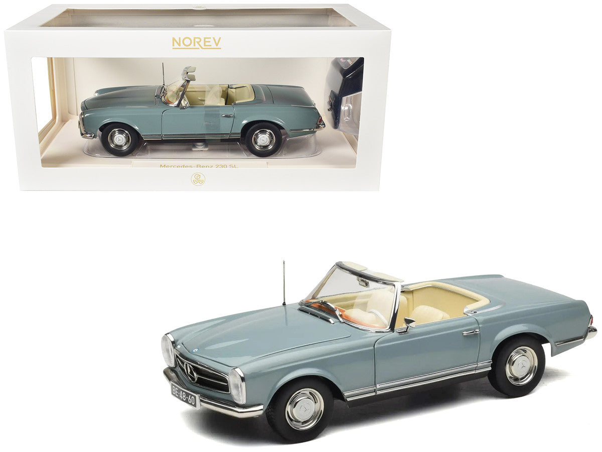 1963 Mercedes-Benz 230 SEL Horizon Blue with Cream Interior 1/18 Diecast Model Car by Norev-4