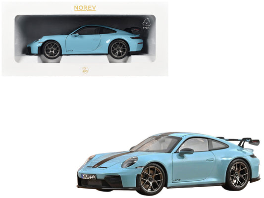 2025 Porsche 911 GT3 with Weissach Pack Gulf Blue with Carbon Stripe 1/18 Diecast Model Car by Norev Norev