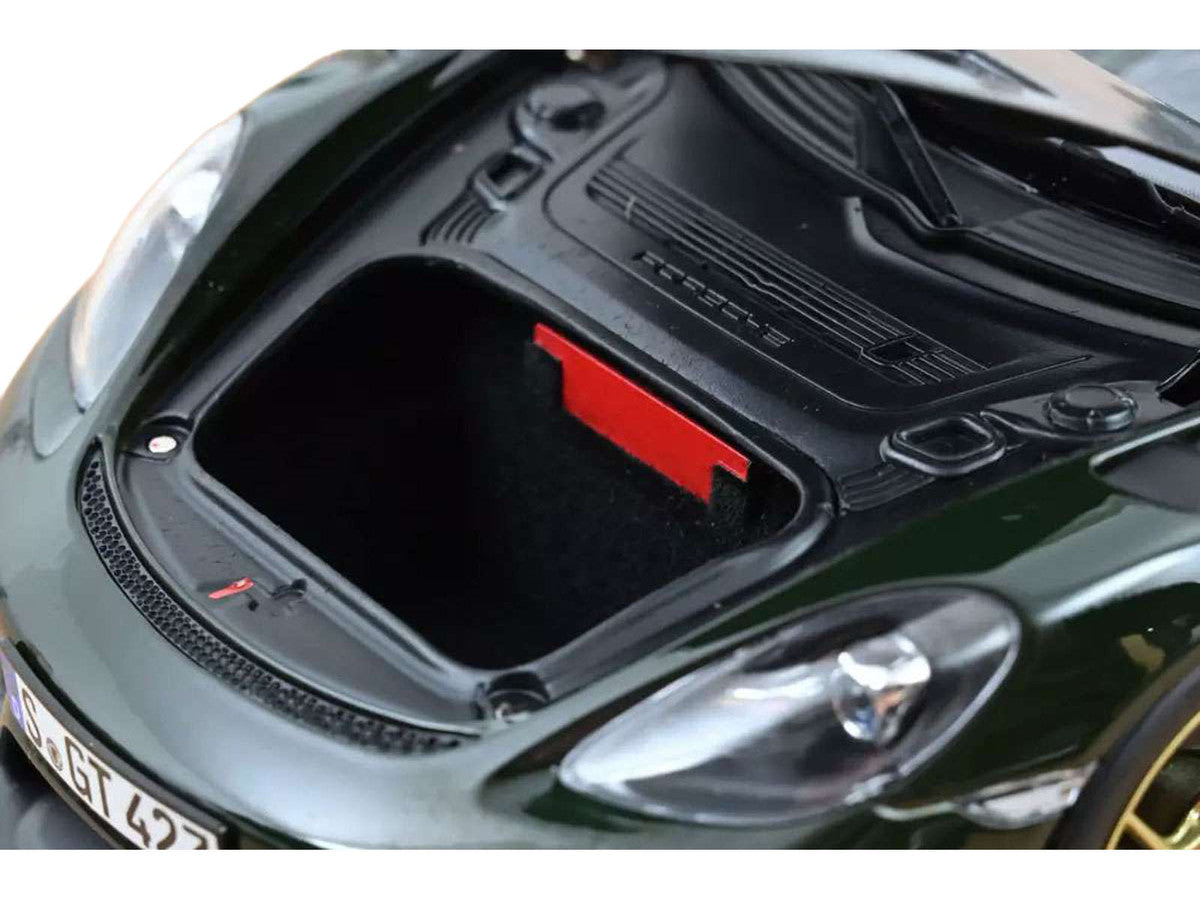2023 Porsche Cayman GT4 RS Weissach Pack Brewster Green with Carbon Hood 1/18 Diecast Model Car by Norev Norev