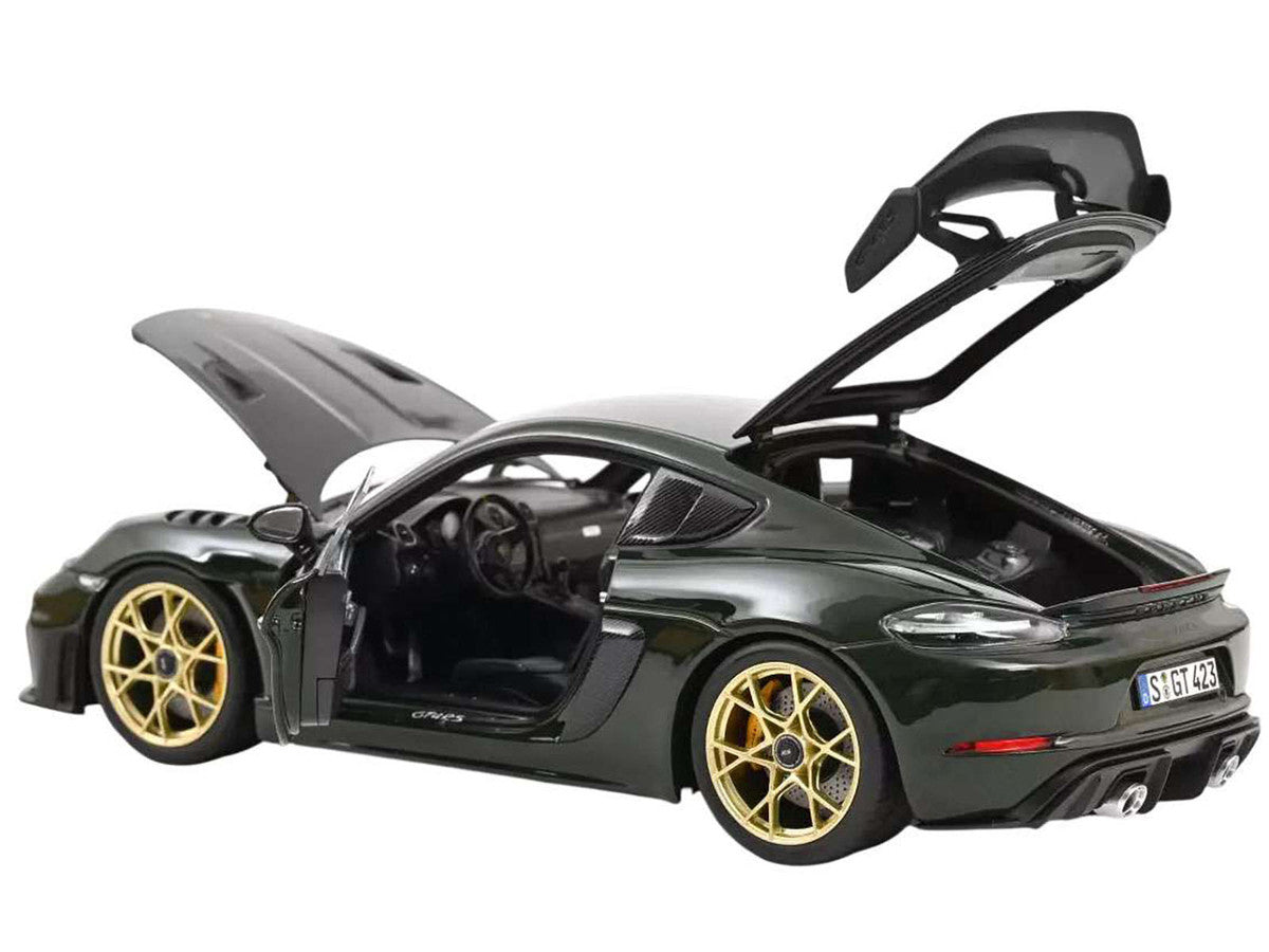 2023 Porsche Cayman GT4 RS Weissach Pack Brewster Green with Carbon Hood 1/18 Diecast Model Car by Norev Norev