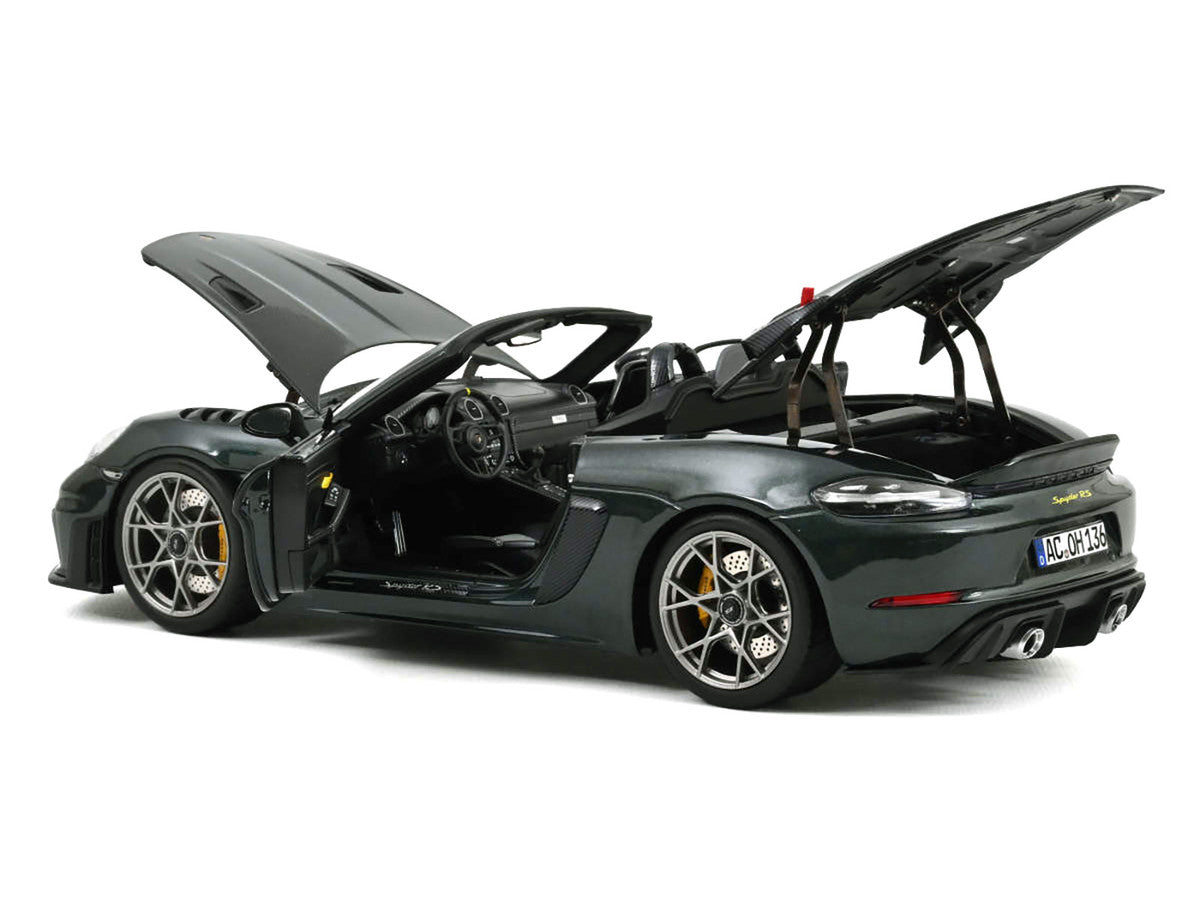 2023 Porsche 718 Spyder RS Weissach Pack Forest Green Metallic with Carbon Hood Stripes 1/18 Diecast Model Car by Norev-1