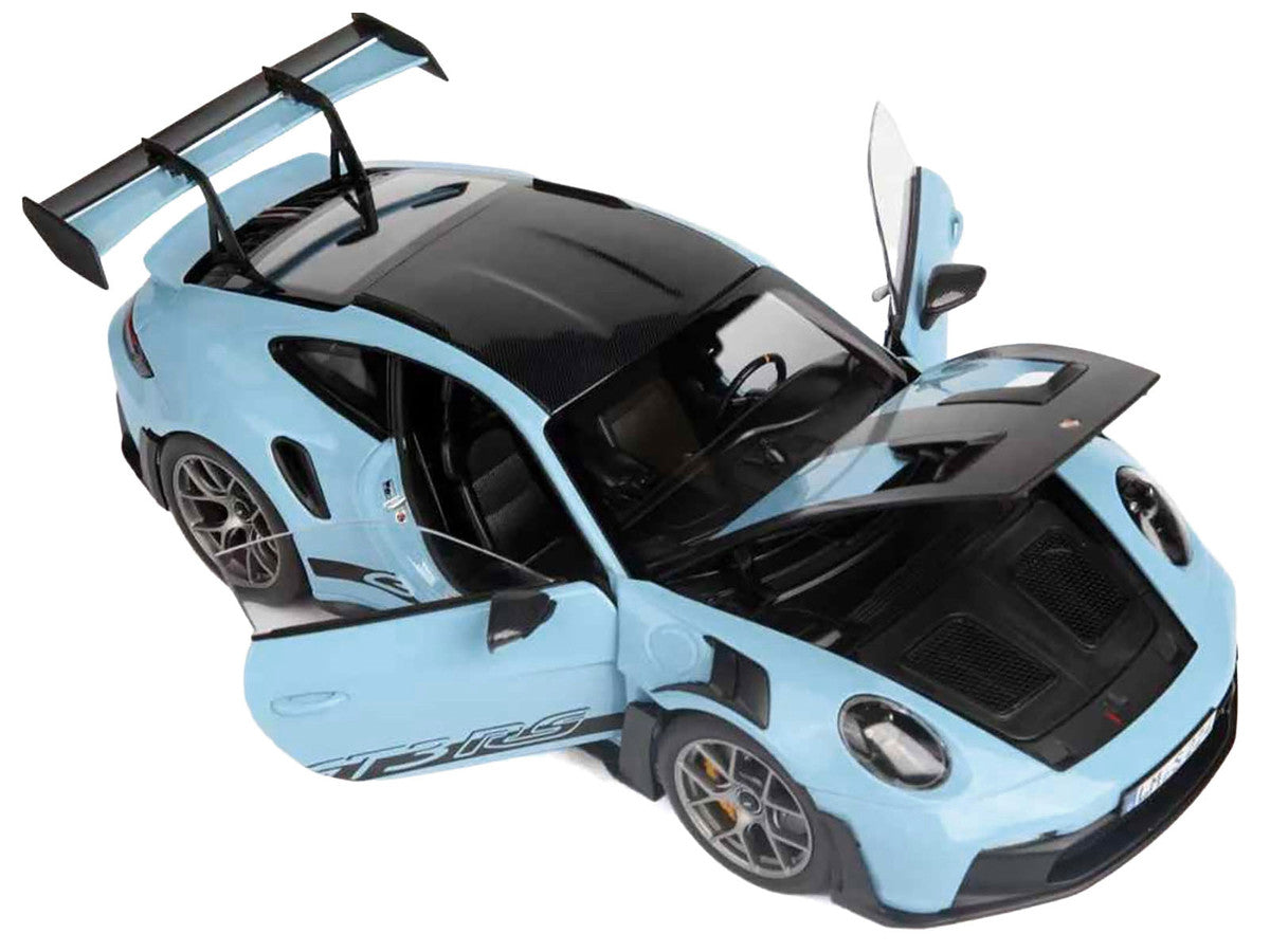 2022 Porsche 911 GT3 RS Weissach Pack Gulf Blue with Carbon Top and Hood Stripes 1/18 Diecast Model Car by Norev Norev