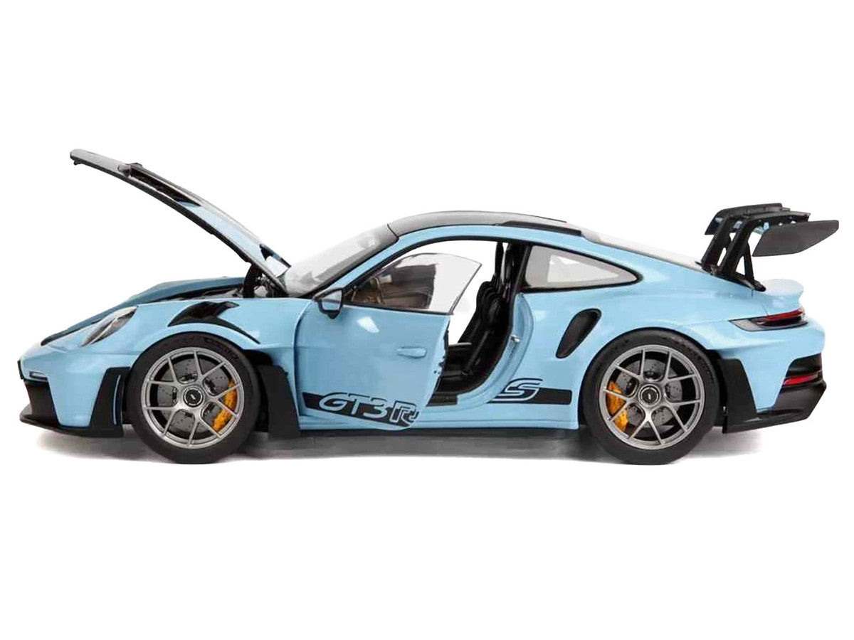 2022 Porsche 911 GT3 RS Weissach Pack Gulf Blue with Carbon Top and Hood Stripes 1/18 Diecast Model Car by Norev Norev