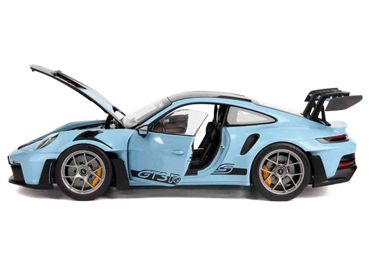 2022 Porsche 911 GT3 RS Weissach Pack Gulf Blue with Carbon Top and Hood Stripes 1/18 Diecast Model Car by Norev Norev