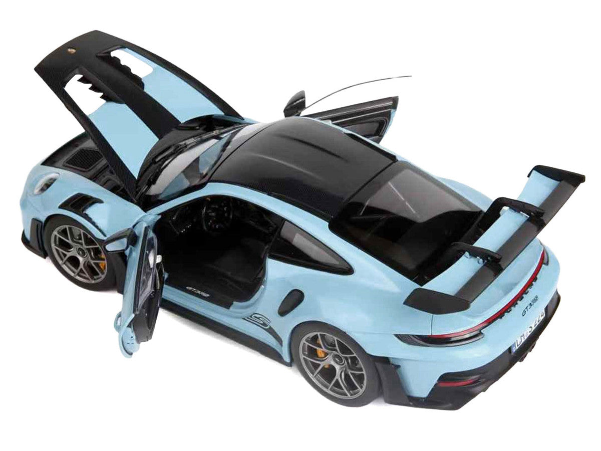 2022 Porsche 911 GT3 RS Weissach Pack Gulf Blue with Carbon Top and Hood Stripes 1/18 Diecast Model Car by Norev Norev