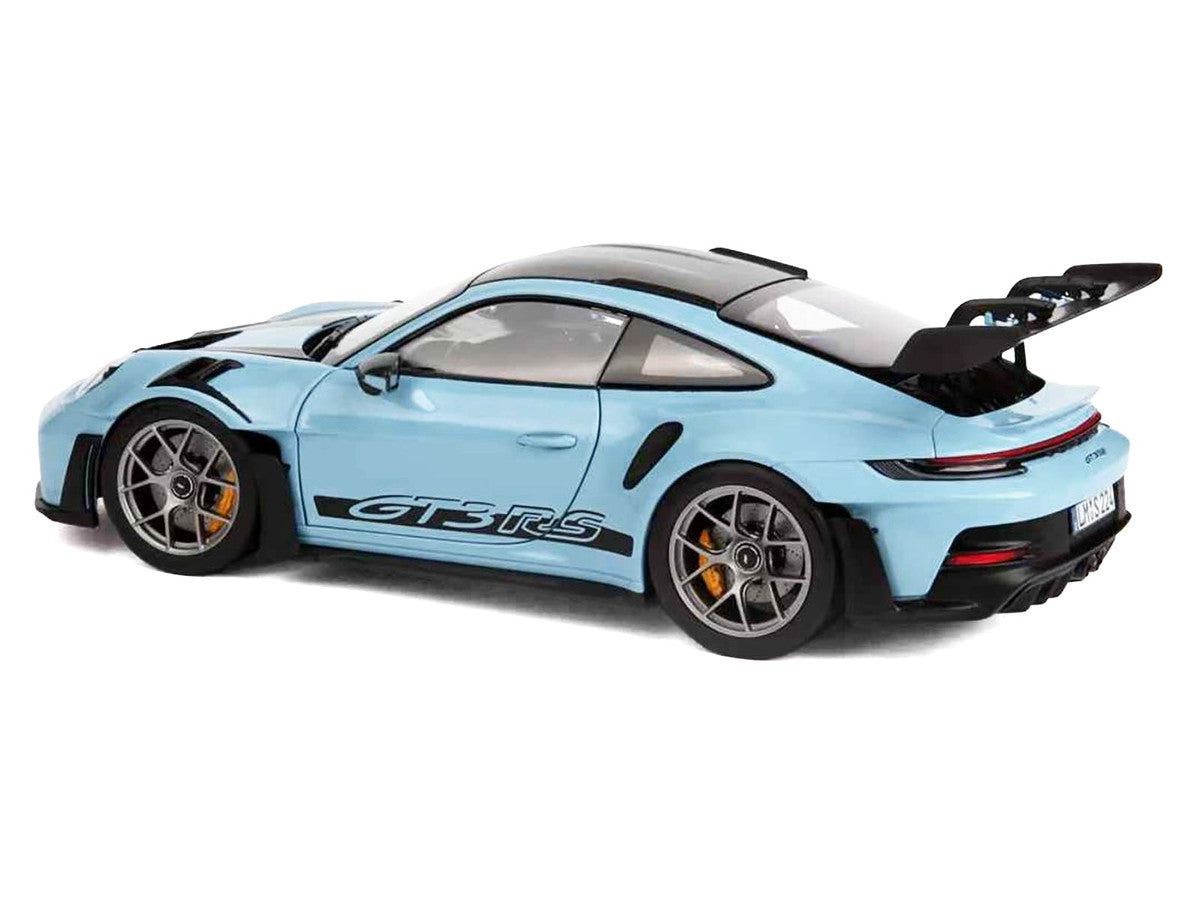 2022 Porsche 911 GT3 RS Weissach Pack Gulf Blue with Carbon Top and Hood Stripes 1/18 Diecast Model Car by Norev Norev