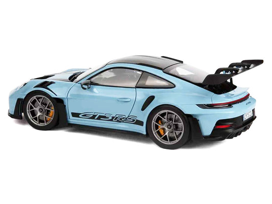 2022 Porsche 911 GT3 RS Weissach Pack Gulf Blue with Carbon Top and Hood Stripes 1/18 Diecast Model Car by Norev Norev