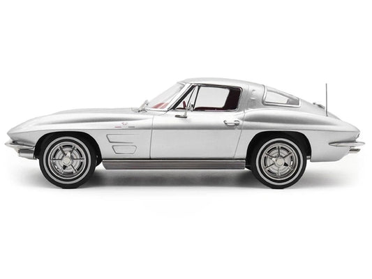 1963 Chevrolet Corvette Sting Ray Sebring Silver Metallic with Red Interior 1/18 Diecast Model Car by Norev-0