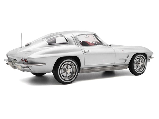 1963 Chevrolet Corvette Sting Ray Sebring Silver Metallic with Red Interior 1/18 Diecast Model Car by Norev-1