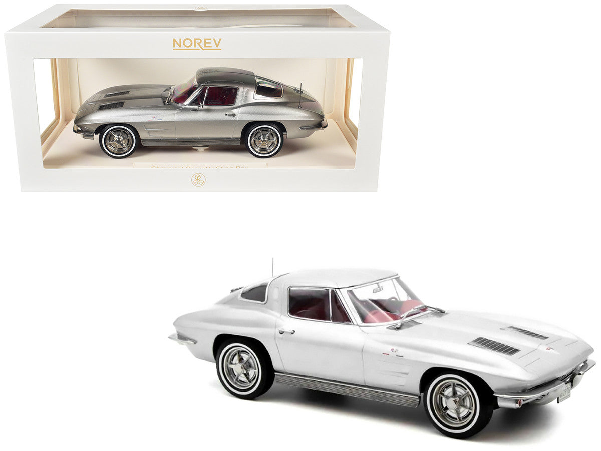 1963 Chevrolet Corvette Sting Ray Sebring Silver Metallic with Red Interior 1/18 Diecast Model Car by Norev Norev