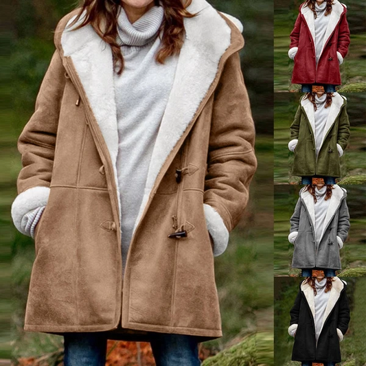 Winter Button Coat Fashion Warm Hooded Jacket With Pockets Women's Clothing LadyShow.Store