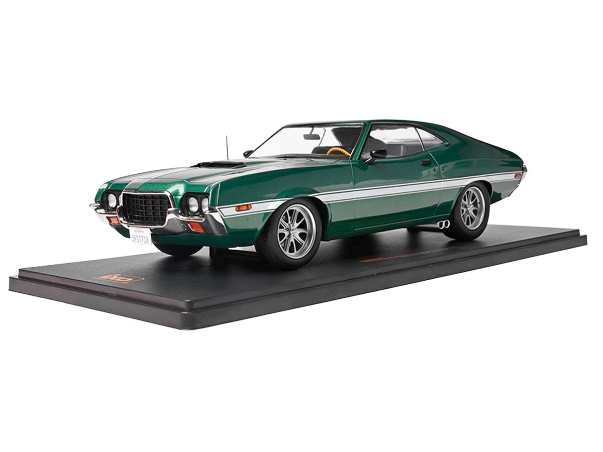 1972 Ford Gran Torino Sport 2-Door Green Metallic with White Stripes 1/18 Diecast Model Car by IXO Models-1