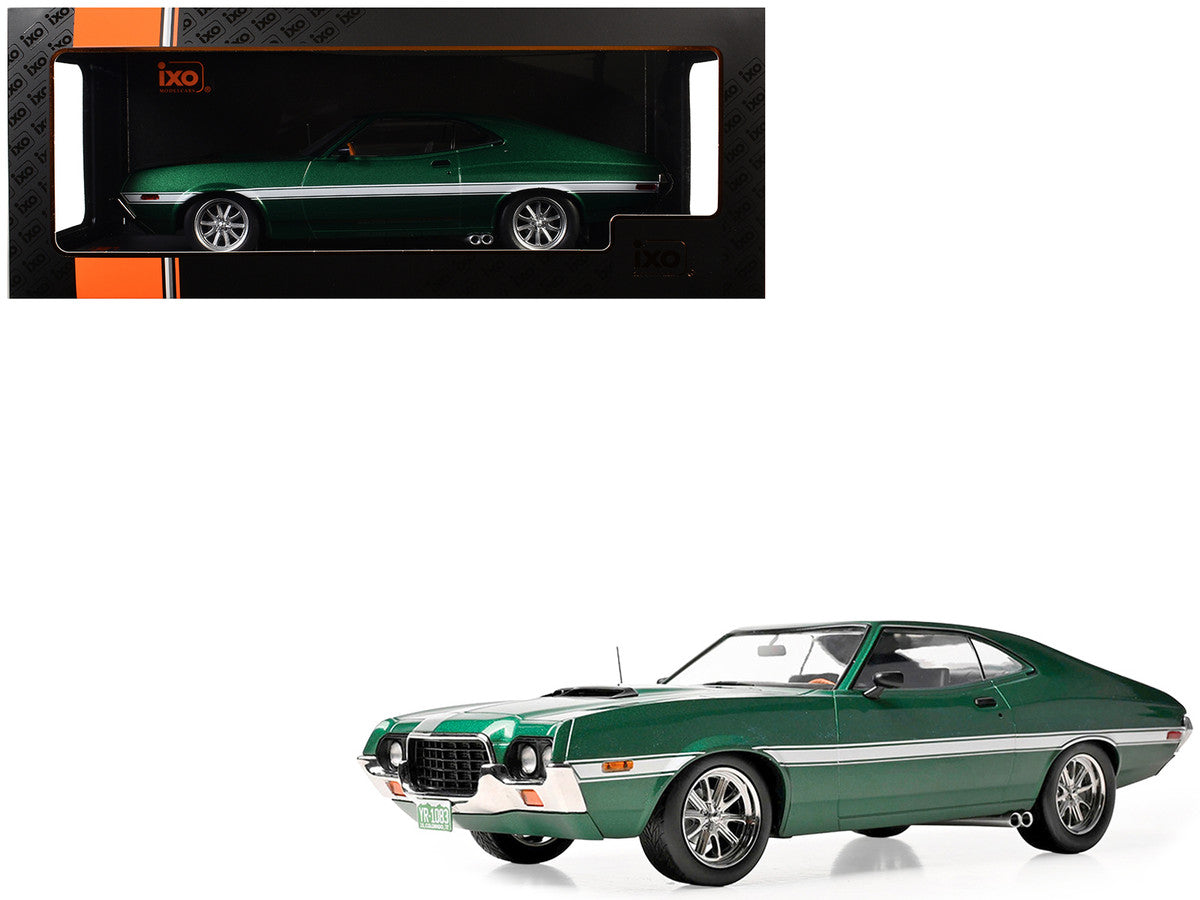 1972 Ford Gran Torino Sport 2-Door Green Metallic with White Stripes 1/18 Diecast Model Car by IXO Models-3
