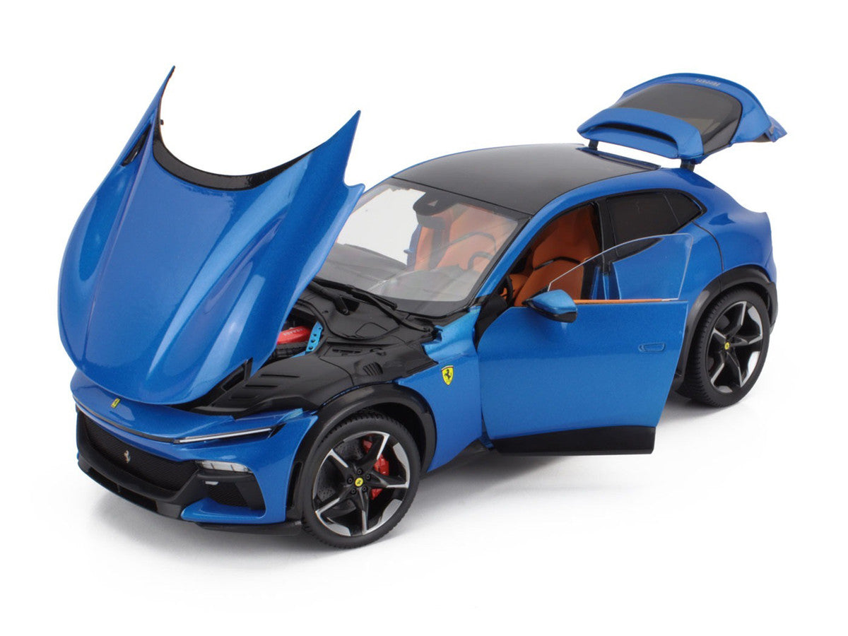 2022 Ferrari Purosangue Blu Corsa Blue Metallic with Black Top and Orange Interior 1/18 Diecast Model Car by Polistil-2