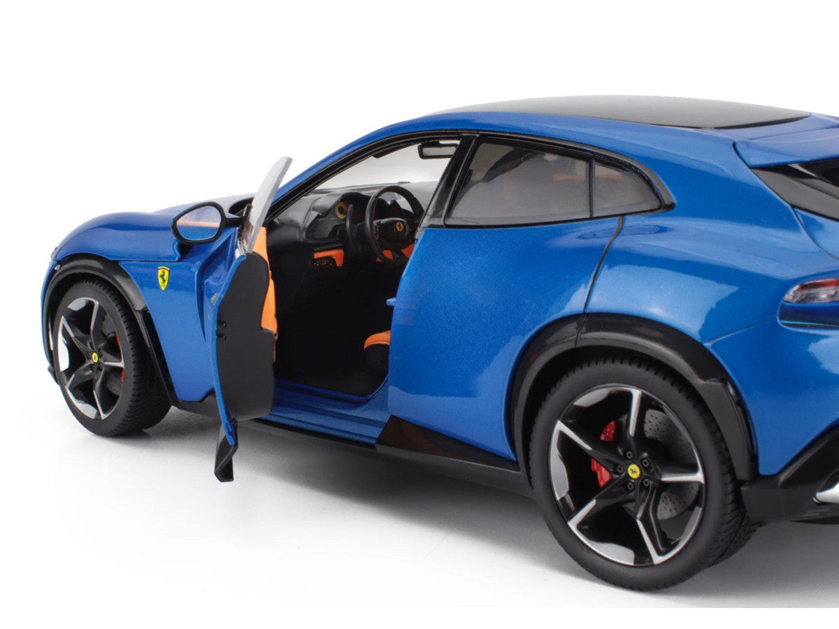 2022 Ferrari Purosangue Blu Corsa Blue Metallic with Black Top and Orange Interior 1/18 Diecast Model Car by Polistil-3