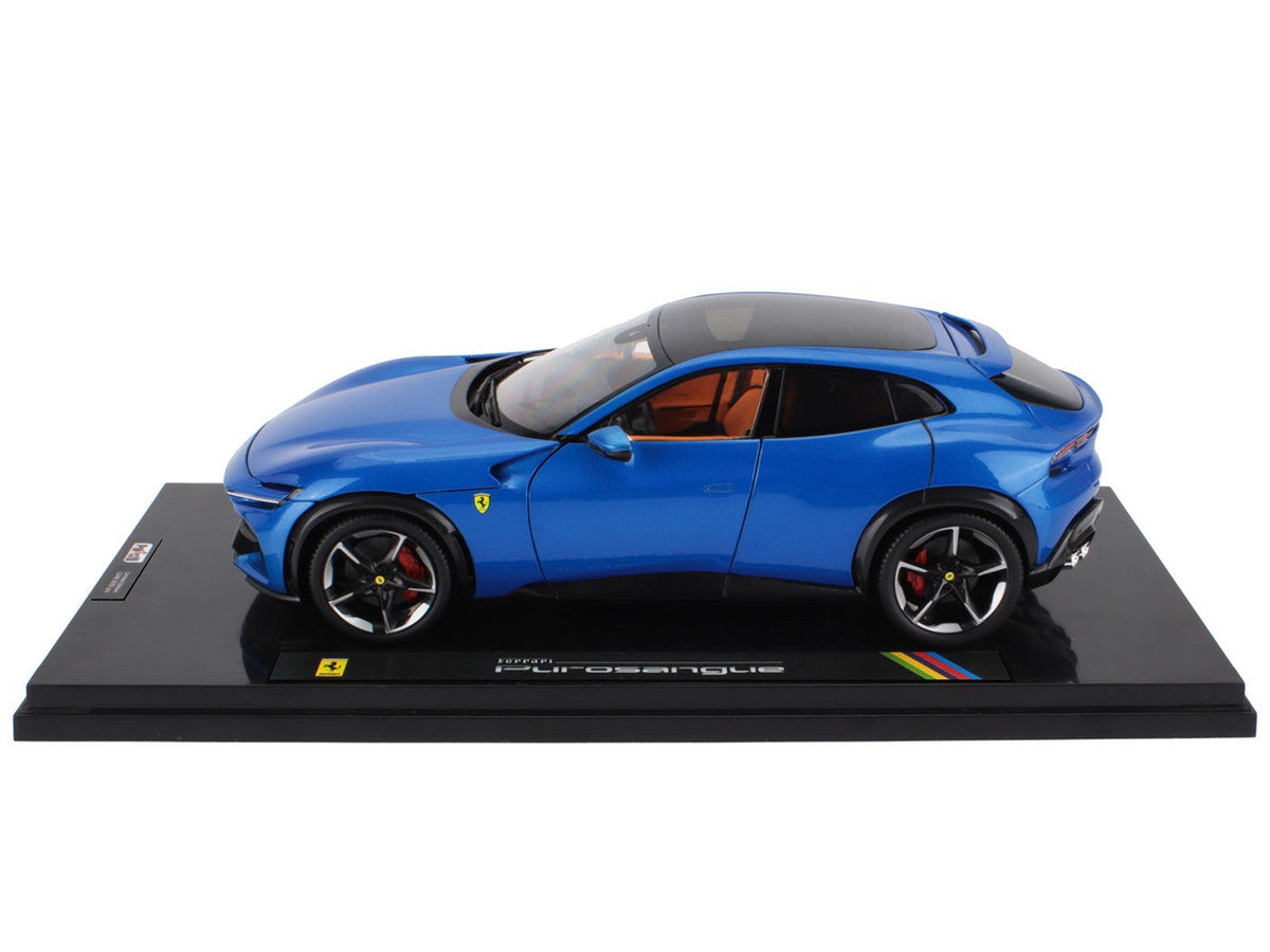 2022 Ferrari Purosangue Blu Corsa Blue Metallic with Black Top and Orange Interior 1/18 Diecast Model Car by Polistil-0