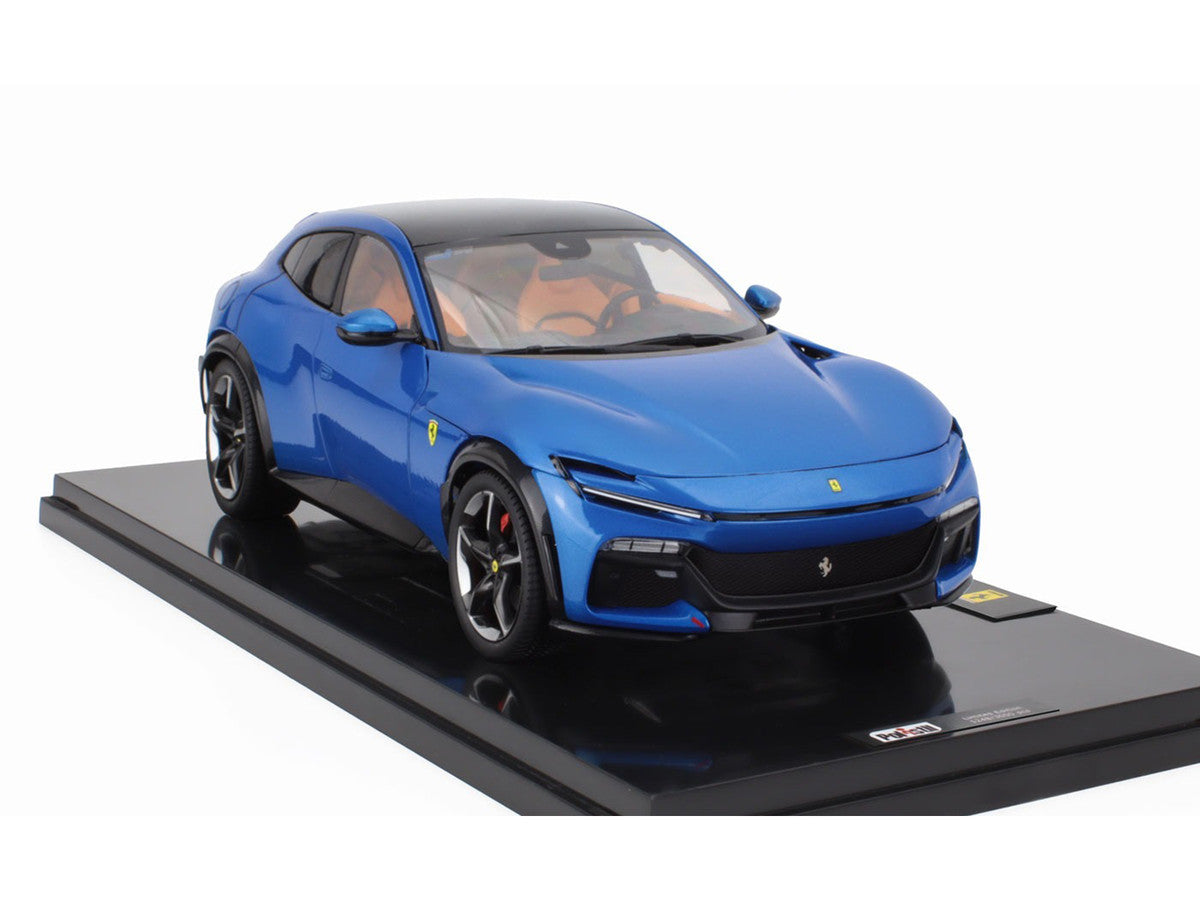 2022 Ferrari Purosangue Blu Corsa Blue Metallic with Black Top and Orange Interior 1/18 Diecast Model Car by Polistil-1