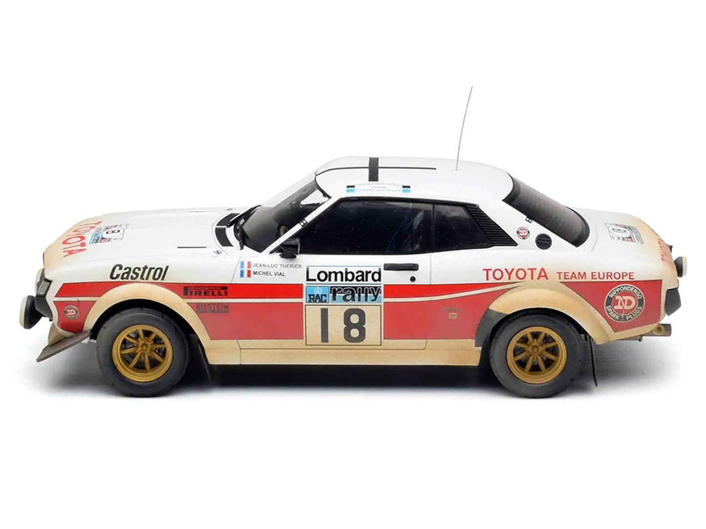 Toyota Celica 2000 GT (RA21) #18 Jean-Luc Therier - Michel Vial (Dirty Version) "RAC Rally" (1977) 1/18 Diecast Model Car by IXO Models
