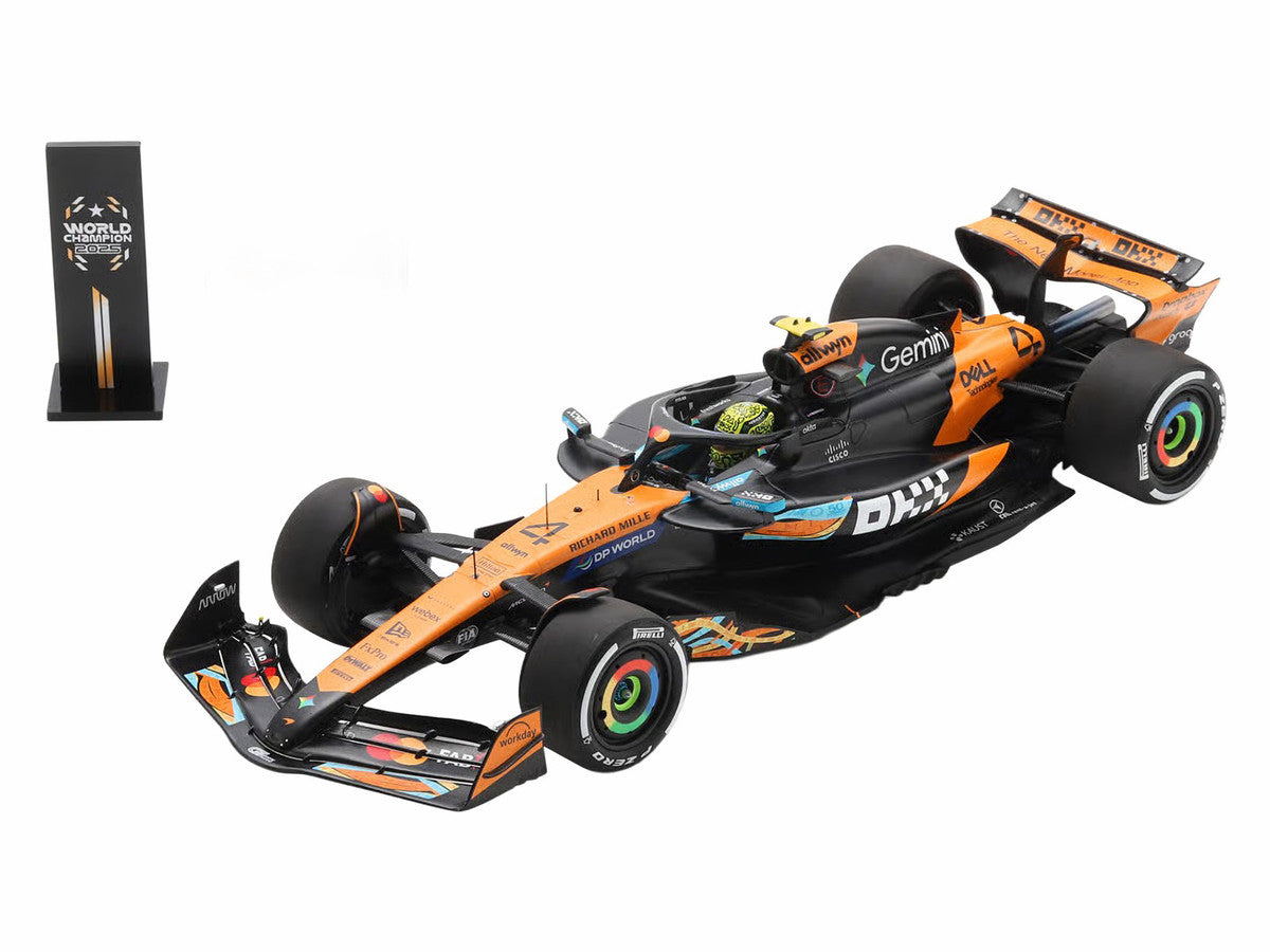 McLaren MCL39 #4 Lando Norris 3rd Place Formula One F1 "Abu Dhabi GP GP" (2025) "Drivers' World Champion 2025" with Pit Board and Acrylic Display Case 1/18 Model Car by Spark Spark