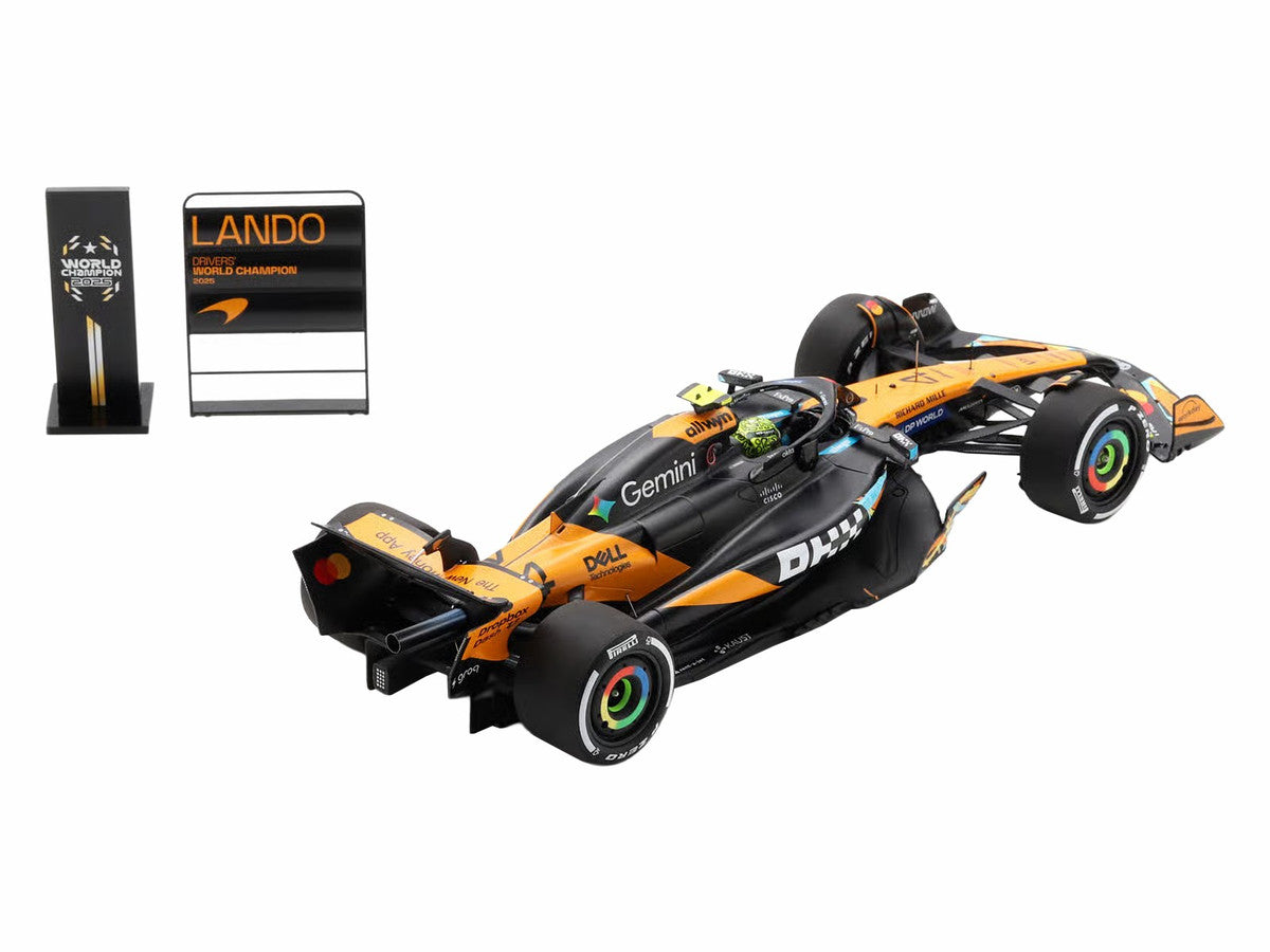 McLaren MCL39 #4 Lando Norris 3rd Place Formula One F1 "Abu Dhabi GP GP" (2025) "Drivers' World Champion 2025" with Pit Board and Acrylic Display Case 1/18 Model Car by Spark Spark
