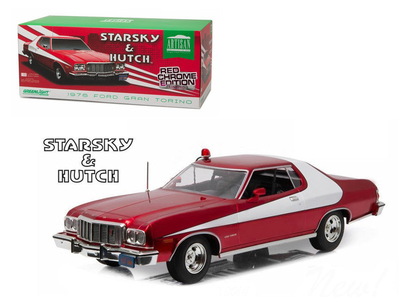 1976 Ford Gran Torino "Starsky and Hutch" Red Chrome Edition (TV Series 1975-79) 1/18 Diecast Model Car by Greenlight Greenlight