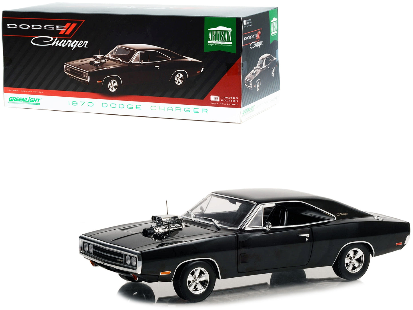 1970 Dodge Charger with Blown Engine Black "Artisan Collection" Series 1/18 Diecast Model Car by Greenlight