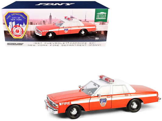1987 Chevrolet Caprice 9C1 "FDNY (The Official Fire Department City of New York)" Red with White Top and Stripes "Artisan Collection" 1/18 Diecast Model Car by Greenlight Greenlight