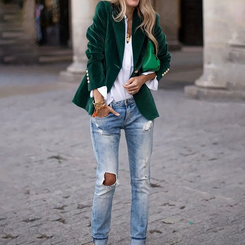 Velvet Lapel Casual Suit Business Fashion Slim Single-breasted Jacket Outwear Clothing For Women LadyShow.Store