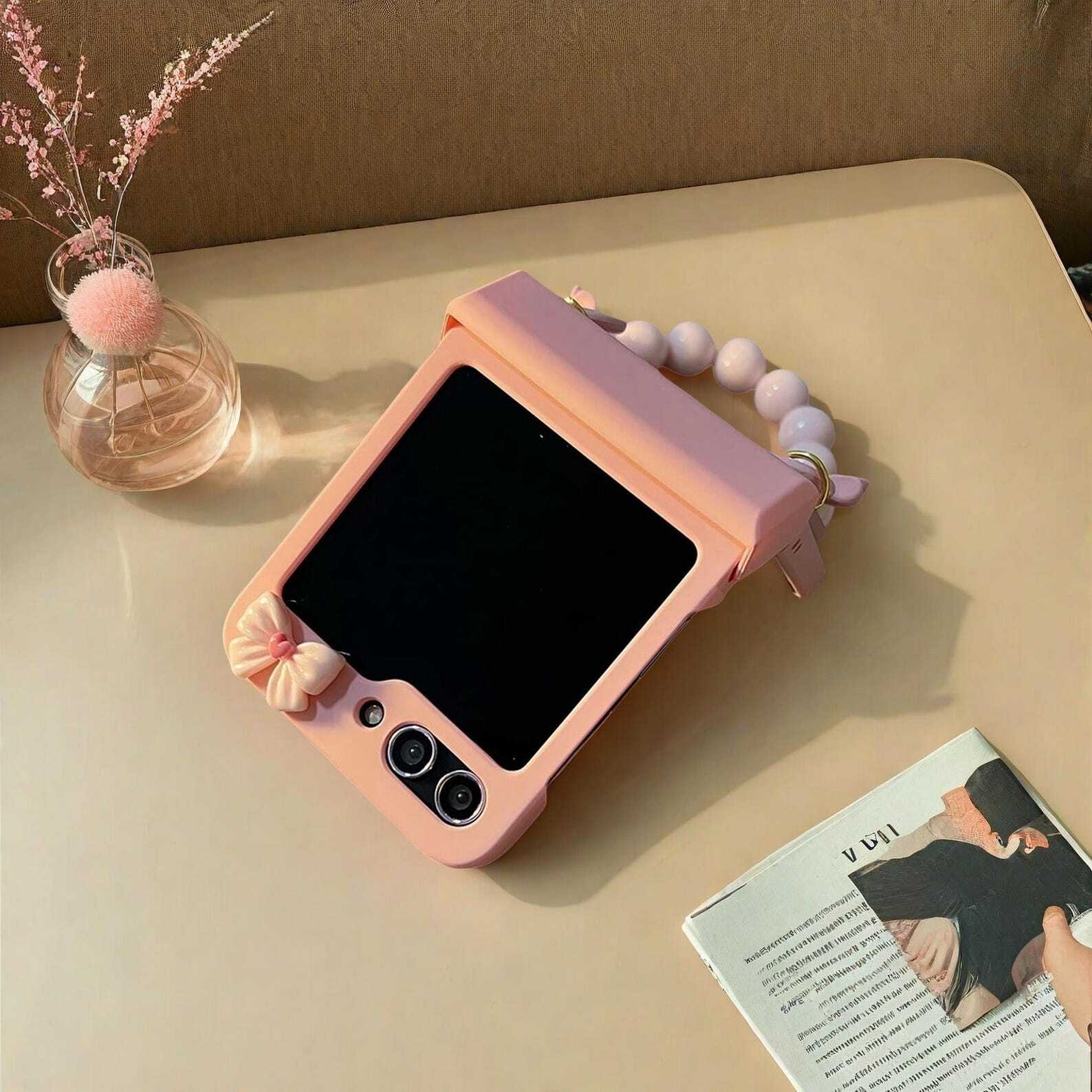 Cute Bow Bracelet Chain Case for Samsung Galaxy Z Flip 6 5 4 3 - Hinge Protection & Stylish Cover, Fits Z Flip 5 Flip 6 W2B